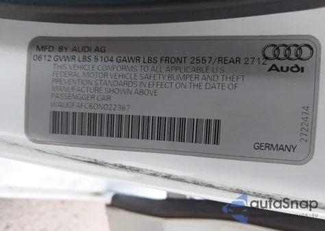 2013 Audi A6 2.0T Premium z USA, uszkodzony, nr VIN WAUGFAFC6DN022367